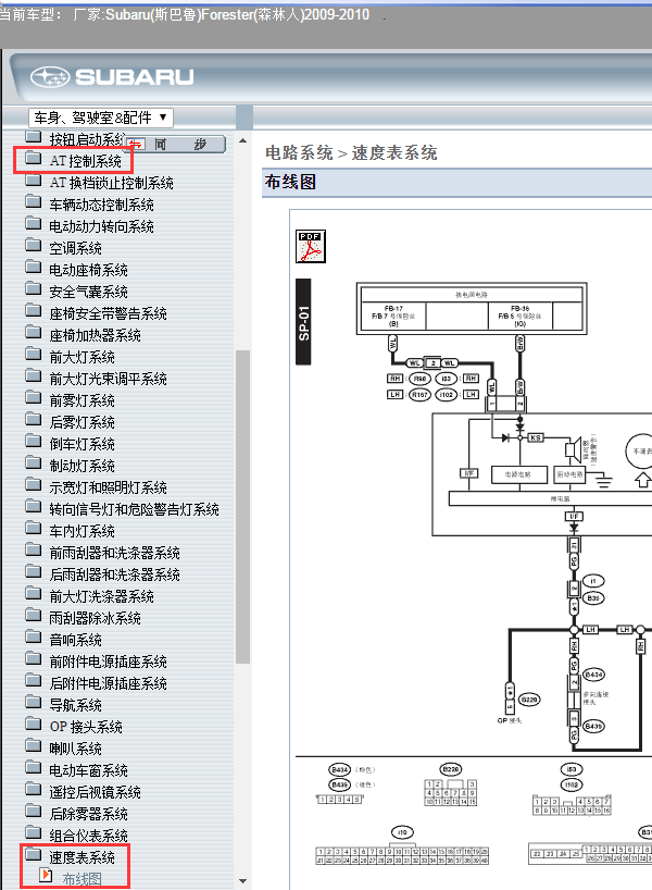 2009年斯巴鲁森林人速度表电路图