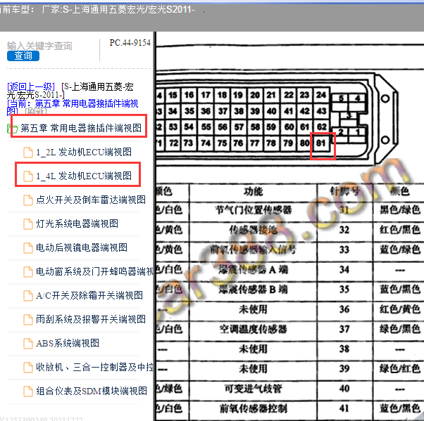 2011年五菱宏光发动机针脚定义