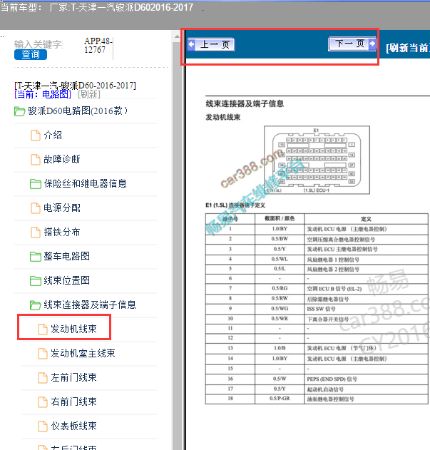 16年一汽骏派D60 ECM端子图