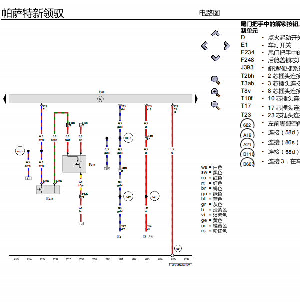 2009年大众帕萨特领驭后备箱锁电路图