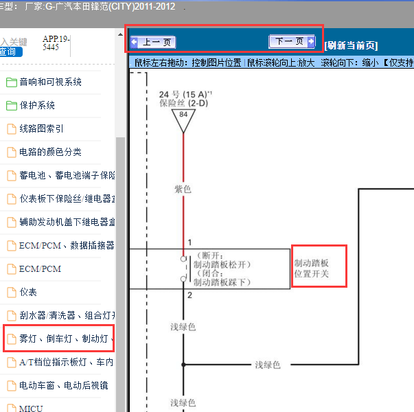 2012年本田锋范刹车灯开关线路图