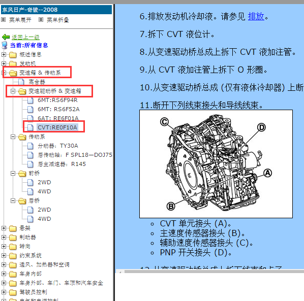 2008年日产奇骏CVT变速箱维修手册