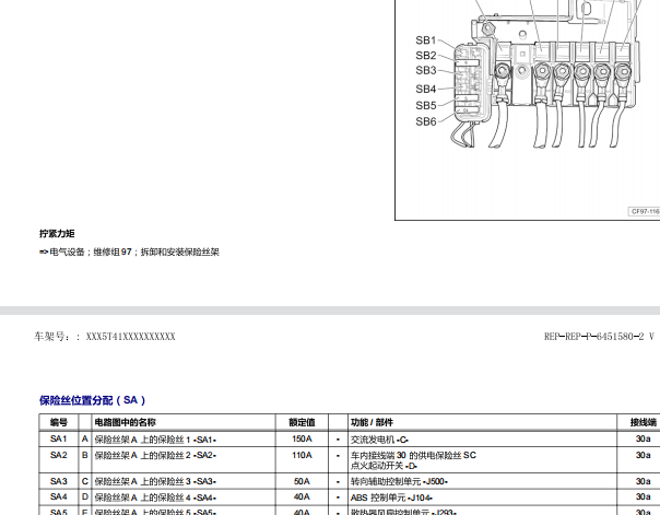 2015年大众捷达保险丝继电器位置和说明资料