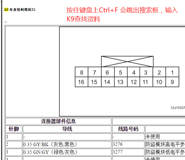 2014年别克凯越车身控制模块插头针脚图
