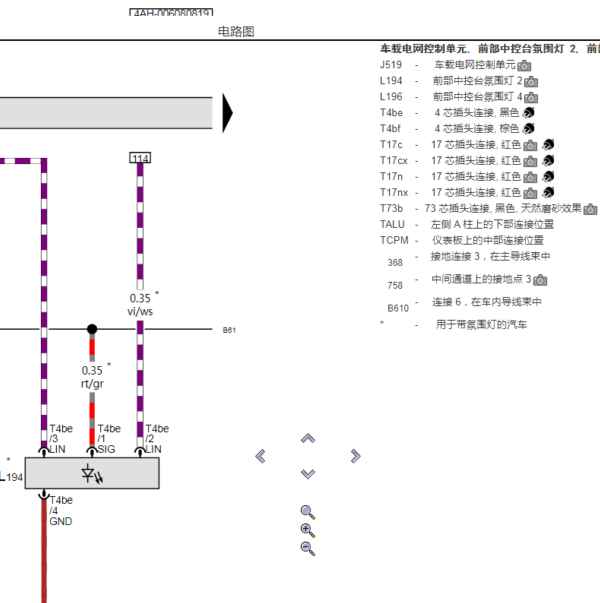 2020年奥迪A6L仪表台亮条氛围灯电路图