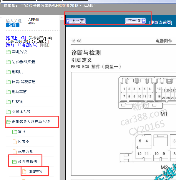 2016年哈弗H6运动版PEPS针脚资料