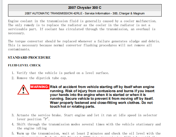 2007年克莱斯勒300C变速箱油资料