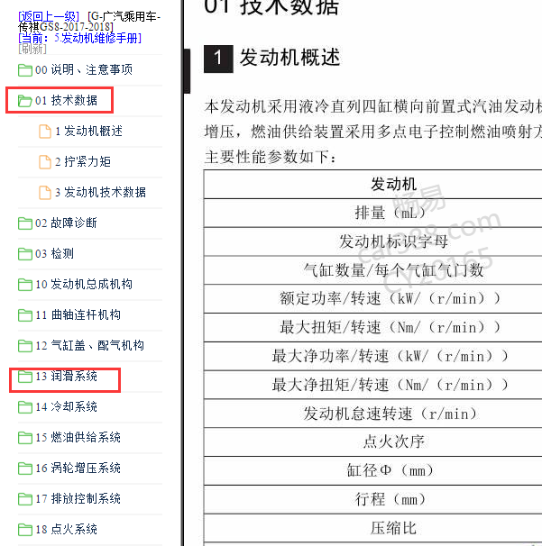2017-2018年广汽传祺GS8 4B20M1发动机维修手册