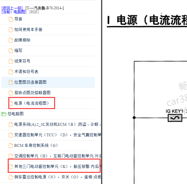 2014年奔腾B70保险与玻璃升降电路图