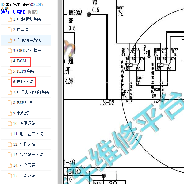 2017-2019年风光580 BCM和发动机电路图