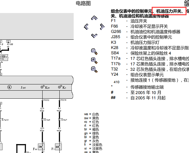 2008年奥迪A6L 机油压力传感器（开关）电路图