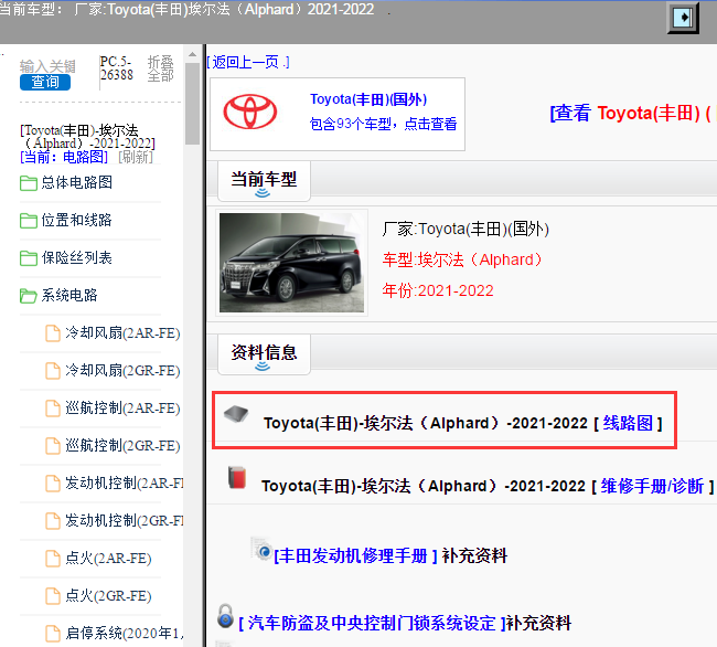 Toyota(丰田)-埃尔法（Alphard）-2021-2022[ 线路图 ]