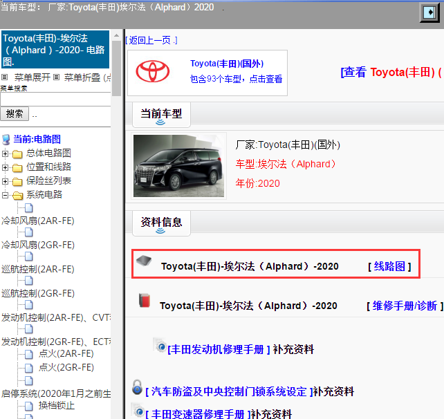 Toyota(丰田)-埃尔法（Alphard）-2020[ 线路图 ]