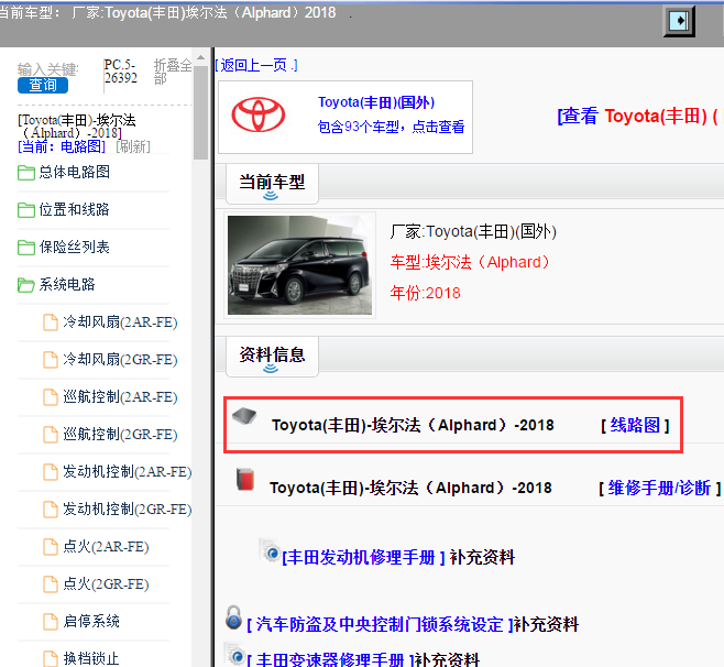 Toyota(丰田)-埃尔法（Alphard）-2018[ 线路图 ]