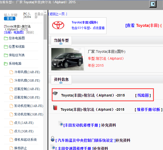 Toyota(丰田)-埃尔法（Alphard）-2015[ 线路图 ]