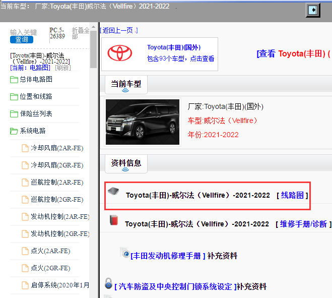Toyota(丰田)-威尔法（Vellfire）-2021-2022[ 线路图 ]