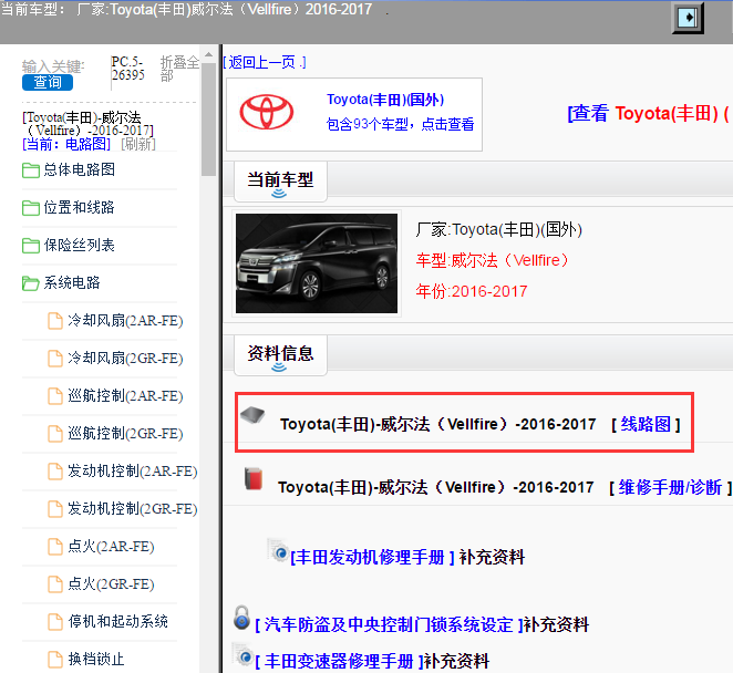Toyota(丰田)-威尔法（Vellfire）-2016-2017[ 线路图 ]