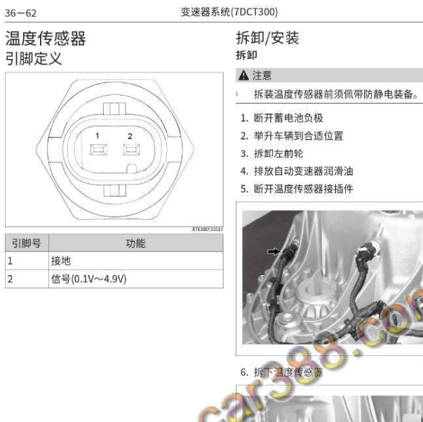 2018年哈弗H6变速箱温度传感器针脚
