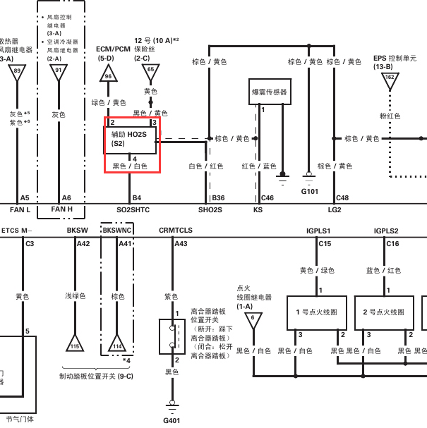 2009-2010 广汽本田锋范1.5发动机氧传感器电路图