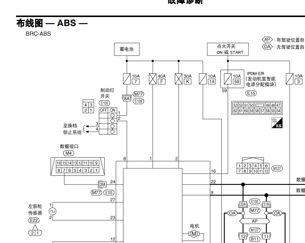 2009年日产轩逸ABS电脑的针脚图和线路图