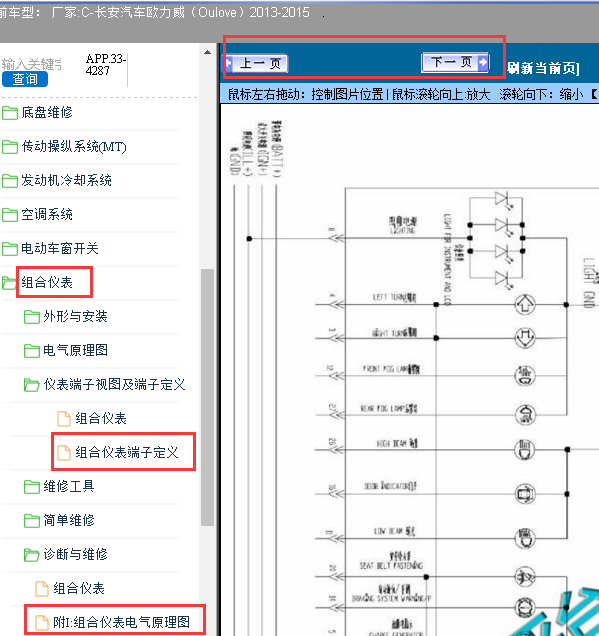 2013-2015年长安欧力威仪表电路图
