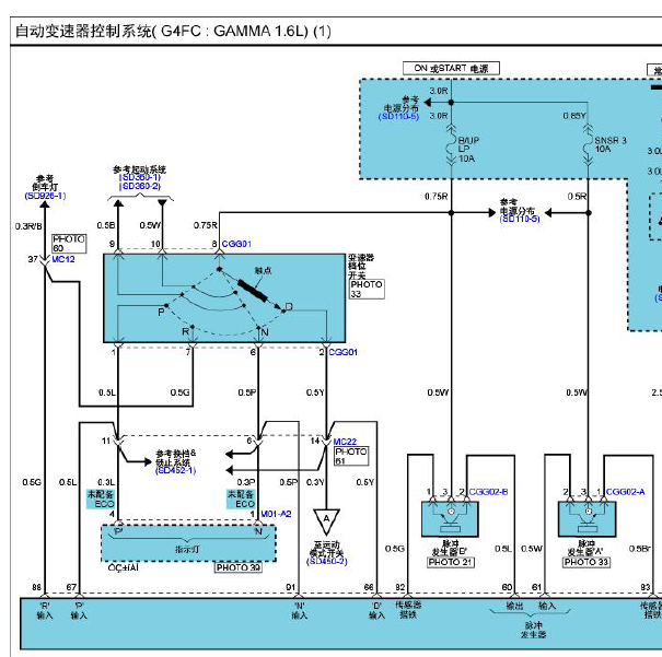 2009年现代伊兰特悦动 1.6自动变速箱电路图.