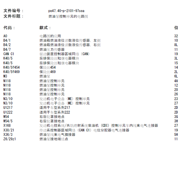 奔驰SMART燃油泵电路图