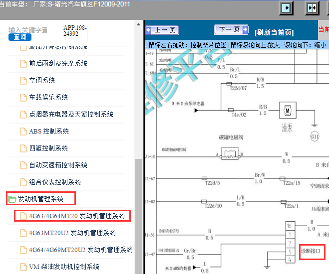 2009-2011年黄海旗胜F1 OBD诊断接口电路图