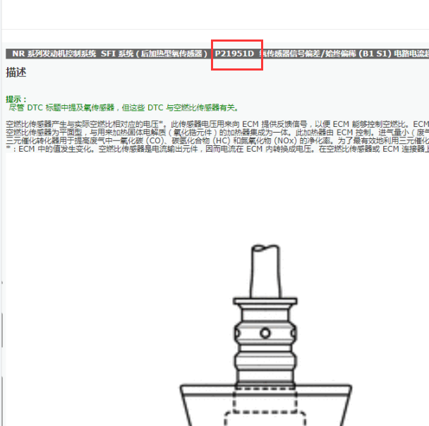 2019年雷凌P21951D故障码资料