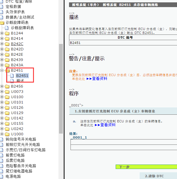 2016-2017年丰田埃尔法 B2451故障码