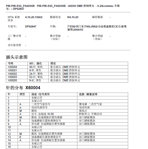 2004年 宝马745Li  N62发动机针脚