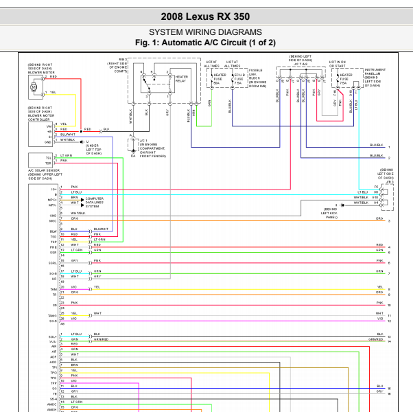 2008年凌志RX350空调电路图