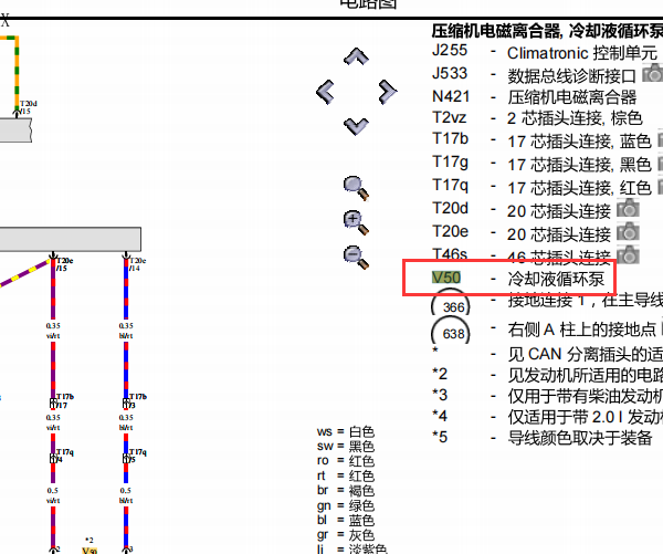 2012年奥迪Q5辅助冷却液泵电路图