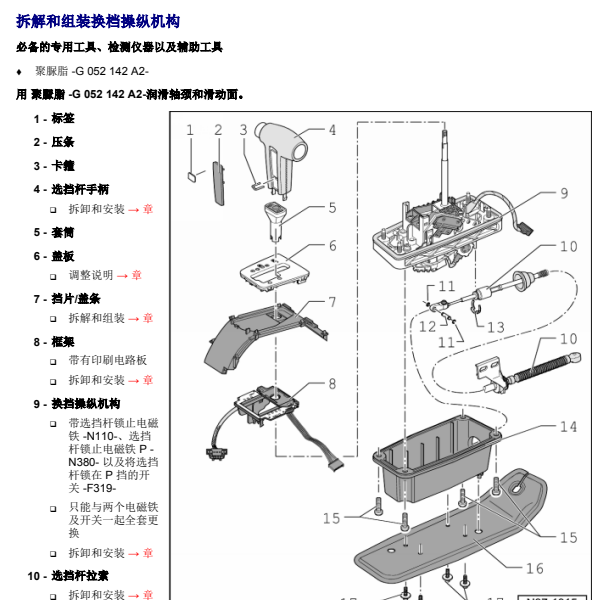 2004年大众辉腾挂档杆拆解图
