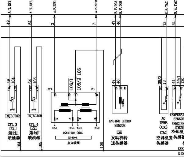 长安之星点火线圈到ECU电路图
