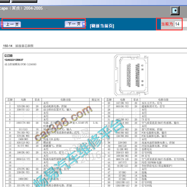 05年福特翼虎3.0 电脑端子示意图