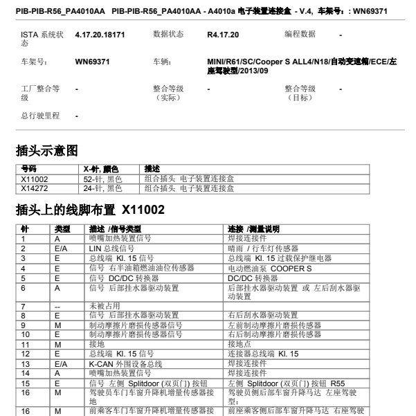 2014年宝马MINI  A4010针脚定义
