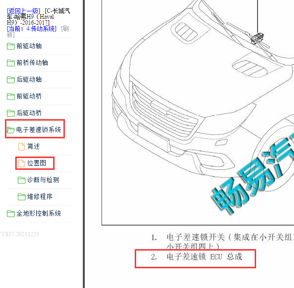 2016年哈佛H9电子差速器模块位置