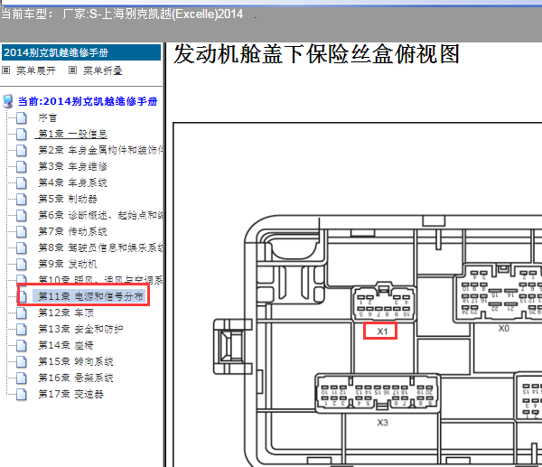 2014年别克凯越机舱保险盒X1位置