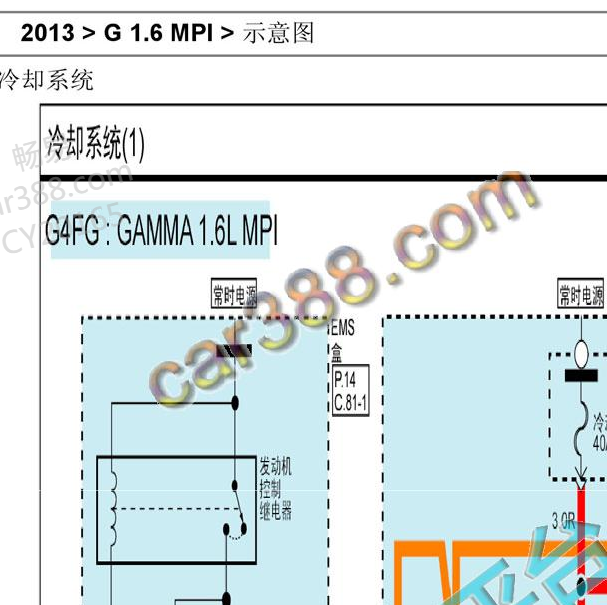 2013年现代朗动 G4FG发动机风扇电路图