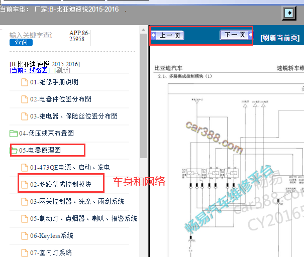 2015-2016年比亚迪速锐车身和网络通讯电路图