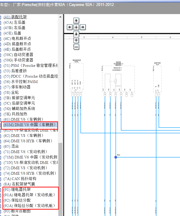 2012年保时捷卡宴发动机电脑版的控制电路图和保险丝盒说明