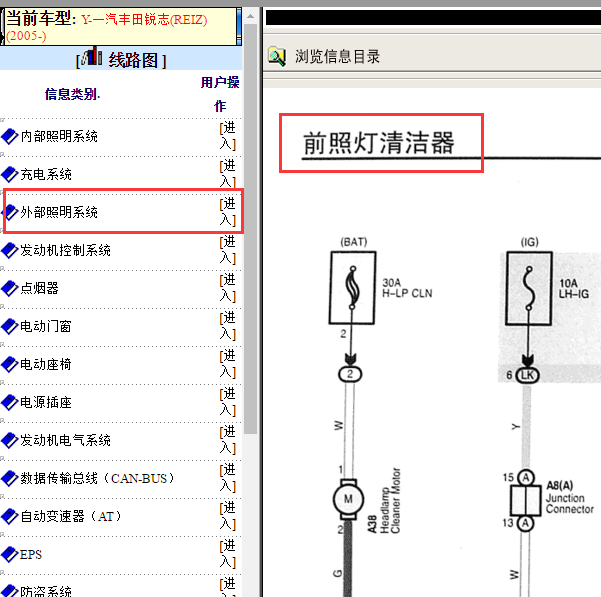 2005年丰田锐志大灯喷水线路图
