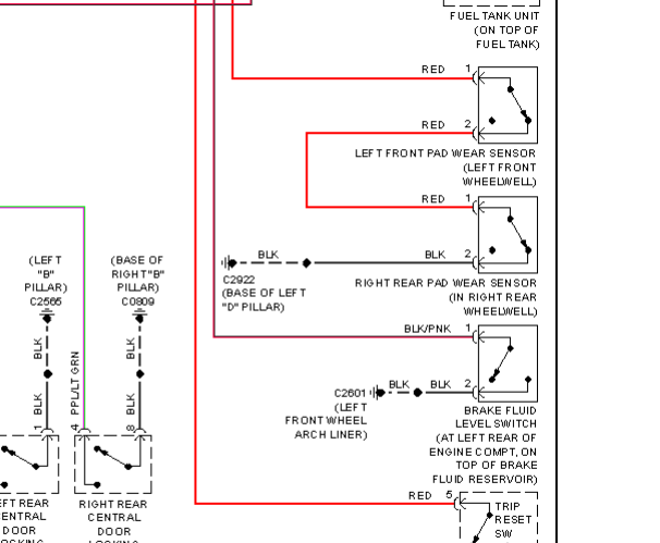 2009年路虎发现3刹车片感应线的电路图