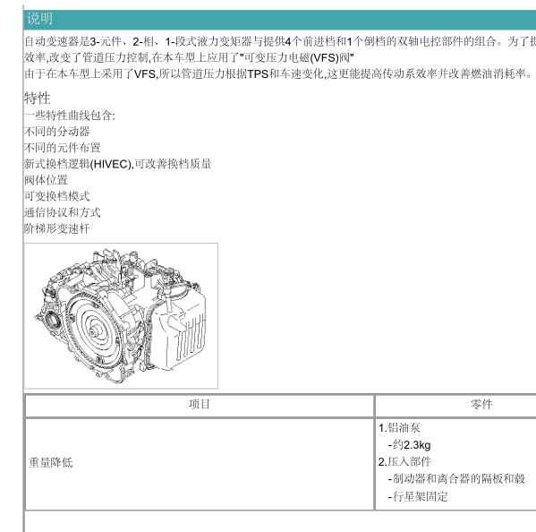 起亚佳乐自动变速箱维修手册