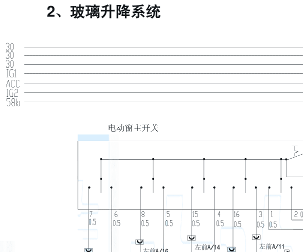 奇瑞瑞虎1玻璃升降和灯光电路图