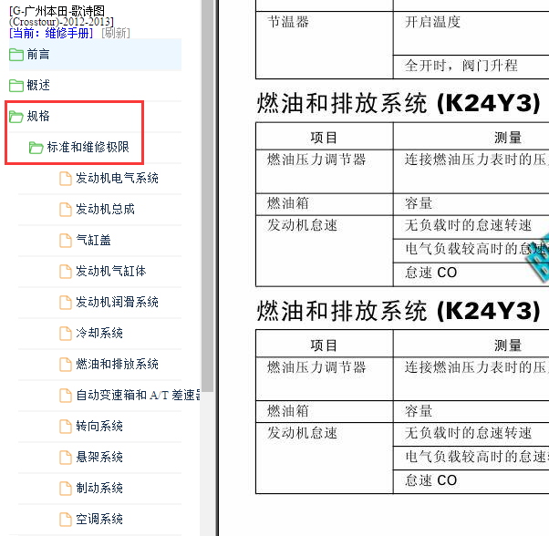 2013年本田歌诗图数据规格
