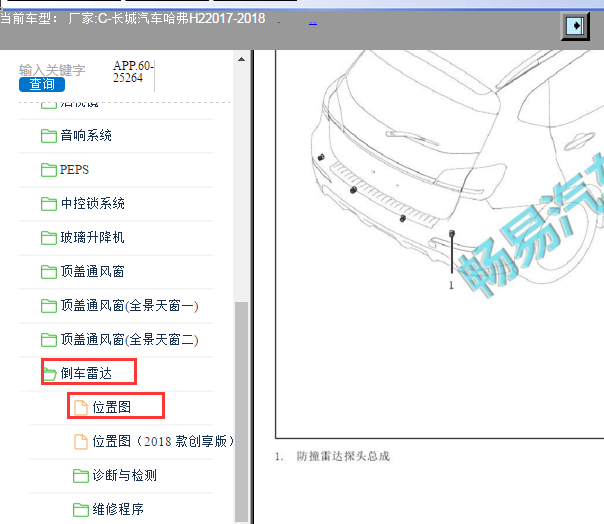 2017-2018年哈弗H2倒车雷达部件位置