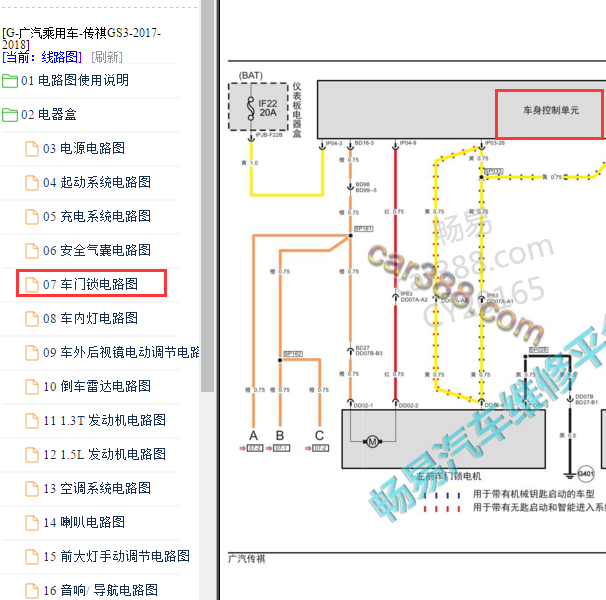2017-2018年广汽传祺GS3 车身控制模块电路图