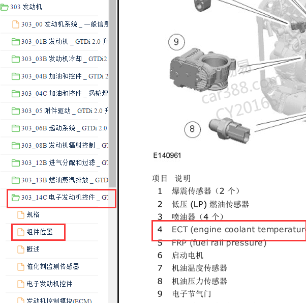2012年路虎神行者2水温传感器2位置